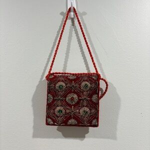 Embroidered Velvet Mini Crossbody Bag Holiday Party Red Boho